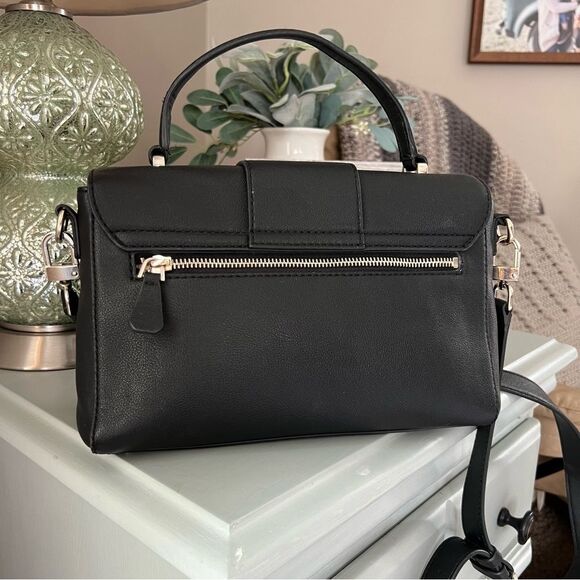 Guess Lani Vegan Black Two Handle Flap Satchel Crossbody Purse Bag - Picture 9 of 16